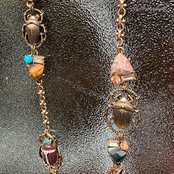 Oscar de la Renta Scarab Necklace Egyptian Semi Precious Vintage - Picture 4 of 12